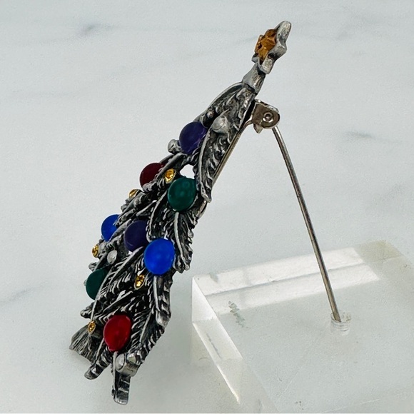 Vintage JJ Jonette Christmas Tree Brooch Pin with Colorful Gems and Star Topper - Picture 4 of 11